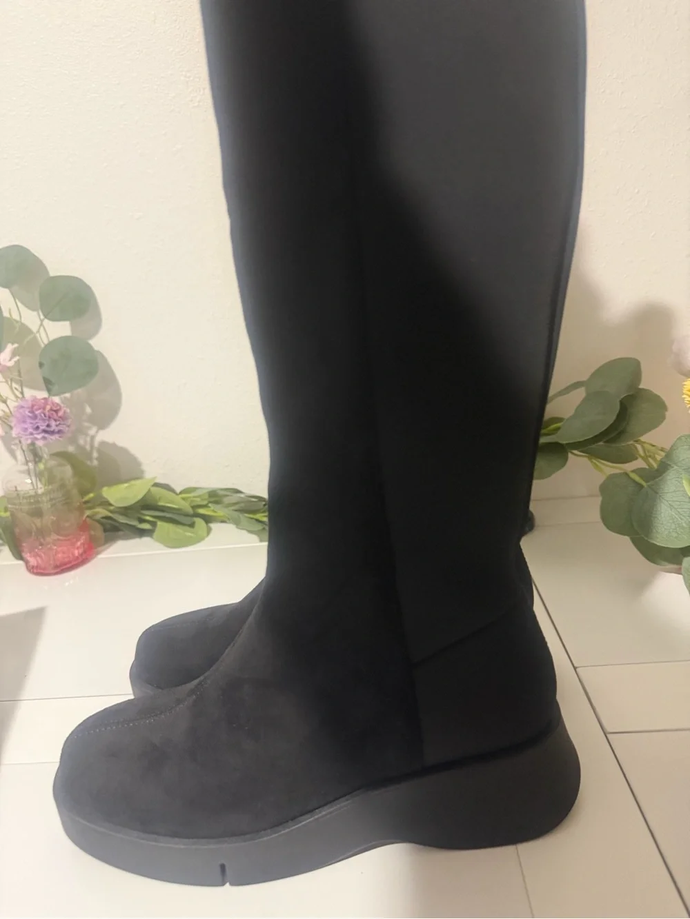 AEROSOLES Black Over-The-Knee Zip Suede like Stretch Boots